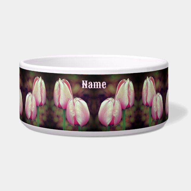 Rosa Tulip-Blume mit Raindrops Personalisiert Napf (Vorderseite)