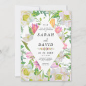 Rosa Tulip Floral Geometric Frame Wedite Einladung (Vorderseite)