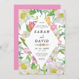 Rosa Tulip Floral Geometric Frame Wedite Einladung