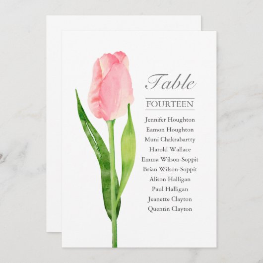 Rosa Tulip Single Hochzeitstabelle Einladung (Vorne/Hinten)