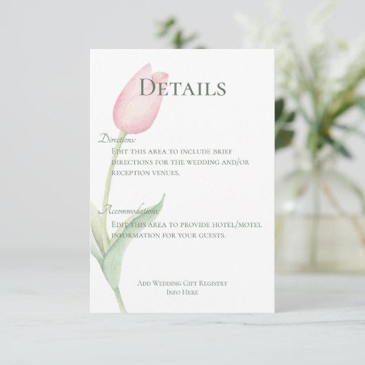 Rosa Tulip Solo Hochzeitsdetails Begleitkarte (Stehend Vorderseite)