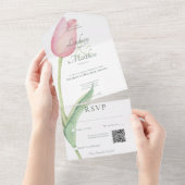 Rosa Tulip Solo Pink Moderner QR Code All In One Einladung (Abreißen)