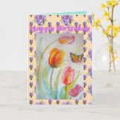 Rosa Tulip und Butterfly Kunst-Karte Karte (Gelbe Blume)