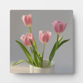 Rosa Tulip Vase Realismus Gemälde Fotoplatte (Vorderseite)