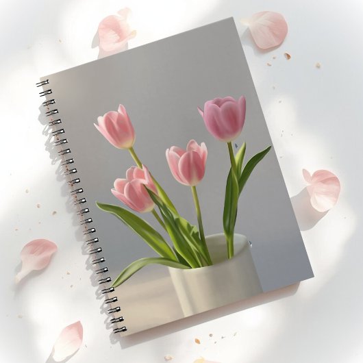 Rosa Tulip Vase Realismus Gemälde Notizblock
