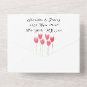 Rosa Tulip Wasserfarbe Frühjahrsheirat Elegante Al All In One Einladung (Rückseite)