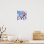 Rosa Tulips Blauer Himmel und weiße Wolken Poster (Küche)