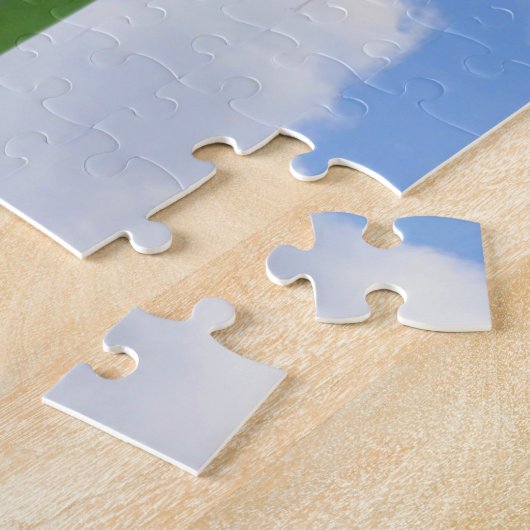 Rosa Tulips Blauer Himmel und weiße Wolken Puzzle (Seite)