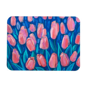 Rosa Tulips Blaues Feld, Frühlingsblumen Blumenstr Magnet