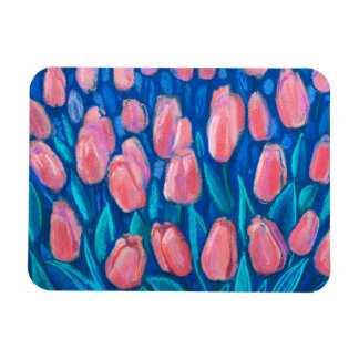 Rosa Tulips Blaues Feld, Frühlingsblumen Blumenstr Magnet