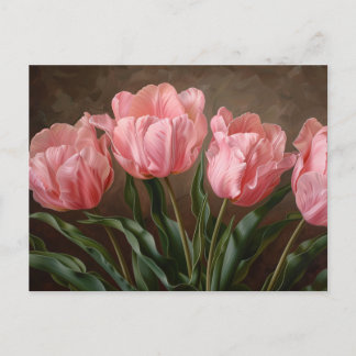 Rosa Tulips botanische Ölmalerei Postkarte