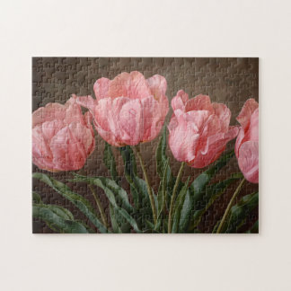 Rosa Tulips botanische Ölmalerei Puzzle