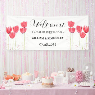 Rosa Tulips Frühlingsblumen Rustikale Hochzeit Banner
