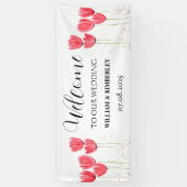Rosa Tulips Frühlingsblumen Rustikale Hochzeit Banner (Vertikal)