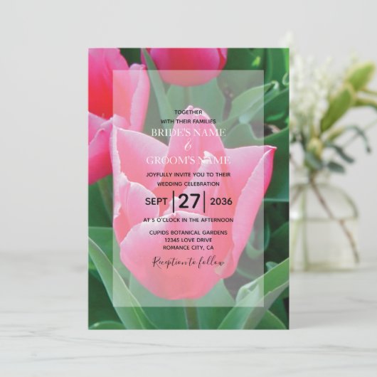 Rosa Tulips Hochzeit Einladungen (Stehend Vorderseite)