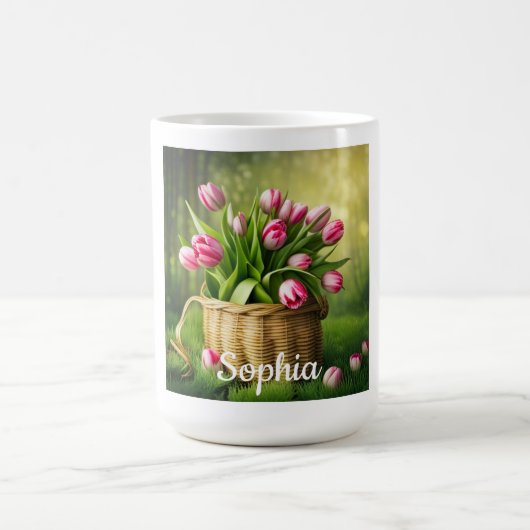 Rosa Tulips im Korb Kaffeetasse (Mittel)