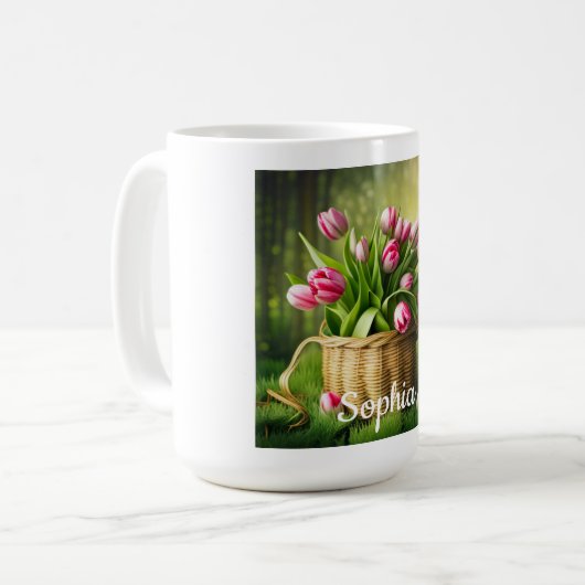 Rosa Tulips im Korb Kaffeetasse (Vorderseite Links)