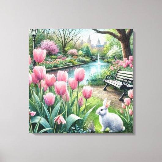 Rosa Tulips im Park Leinwanddruck (Vorderseite)