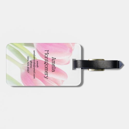Rosa Tulips mit grünem Blätter Foto Gepäckanhänger (Rückseite horizontal)