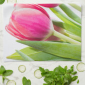 Rosa Tulips mit grünem Blätter Foto Geschirrtuch (Gefaltet)
