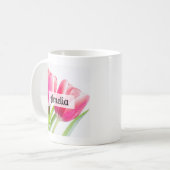 Rosa Tulips mit grünem Blätter Foto Kaffeetasse (Vorderseite Links)