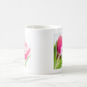 Rosa Tulips mit grünem Blätter Foto Kaffeetasse (Mittel)
