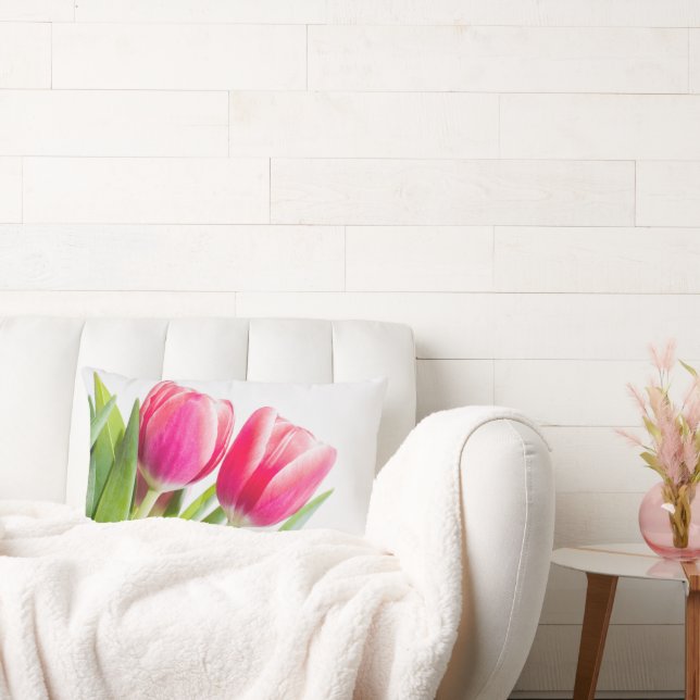 Rosa Tulips mit grünem Blätter Foto Lendenkissen (Liege)
