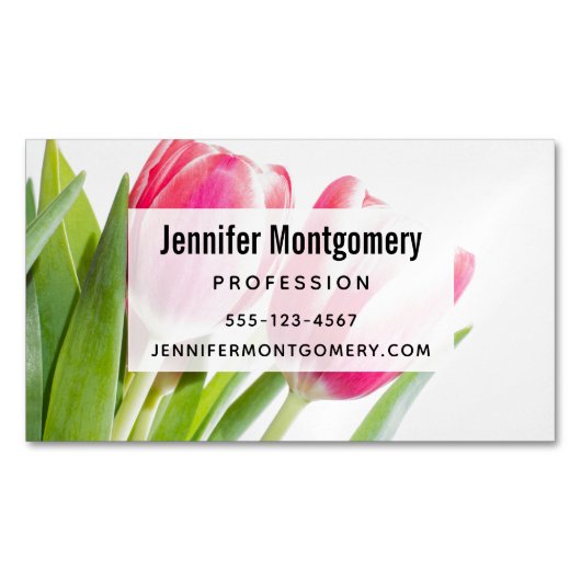 Rosa Tulips mit grünem Blätter Foto Magnetische Visitenkarte (Vorderseite)