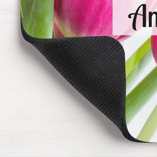 Rosa Tulips mit grünem Blätter Foto Mousepad (Ecke)