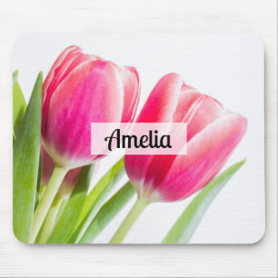 Rosa Tulips mit grünem Blätter Foto Mousepad