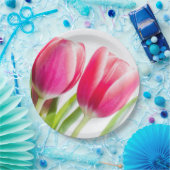 Rosa Tulips mit grünem Blätter Foto Pappteller (Party)