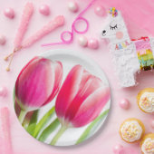 Rosa Tulips mit grünem Blätter Foto Pappteller (Party)