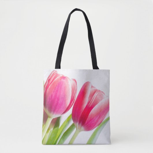 Rosa Tulips mit grünem Blätter Foto Tasche (Vorderseite)