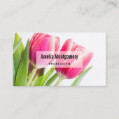 Rosa Tulips mit grünem Blätter Foto Visitenkarte (Vorderseite)