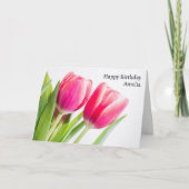 Rosa Tulips mit grünen Blätter Foto Geburtstag Karte (Vorderseite)