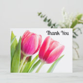 Rosa Tulips mit grünen Blätter Foto Vielen Dank Dankeskarte (Stehend Vorderseite)