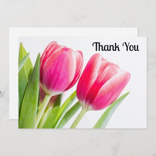 Rosa Tulips mit grünen Blätter Foto Vielen Dank Dankeskarte (Vorne/Hinten)