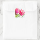 Rosa Tulips mit grünen Blätter Quadratischer Aufkleber (Tasche)