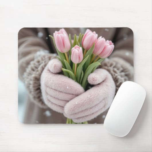 Rosa Tulips und Schneeflocken Mousepad (Mit Mouse)