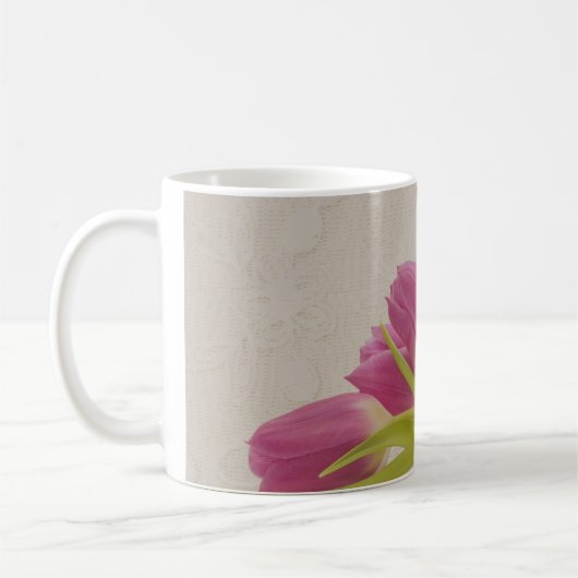 Rosa Tulips und Spitzen Kaffeetasse (Links)