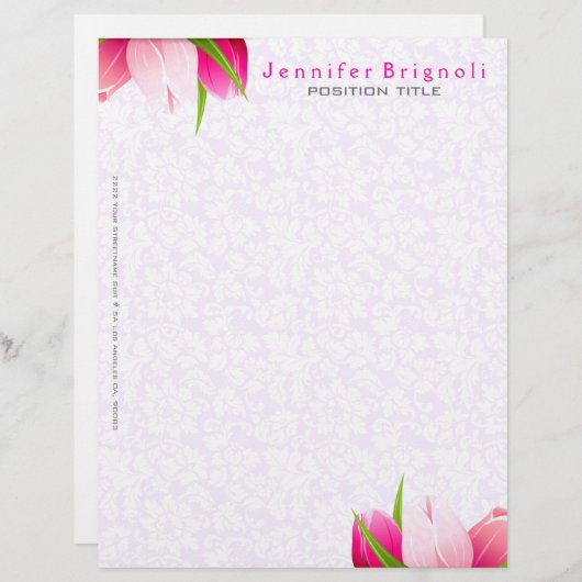 Rosa Tulips Weiße Damaskus Hintergrund Briefbogen (Vorne/Hinten)