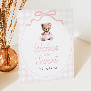 Rosa Tüll-Teddybär-Baby-Shower-Süßigkeiten-Tisch Sockelschild