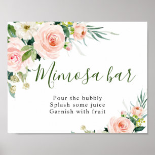 Rosa Tüllblumen Florale Mimose Bar Hochzeitsschild Poster