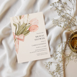 Rosa Tulpe Aquarell-Schleife Elegante Babyparty-Ei Einladung