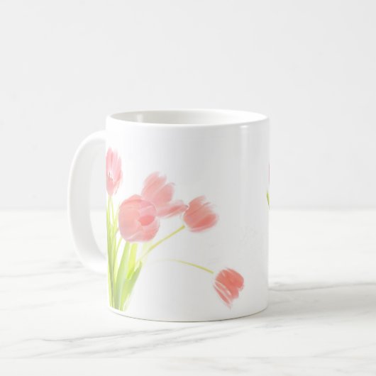 Rosa Tulpe-Blumenstrauß-Tasse Kaffeetasse (Vorderseite Links)