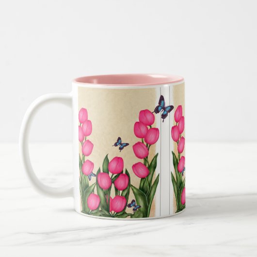 Rosa Tulpe-BlumenTasse Zweifarbige Tasse (Links)