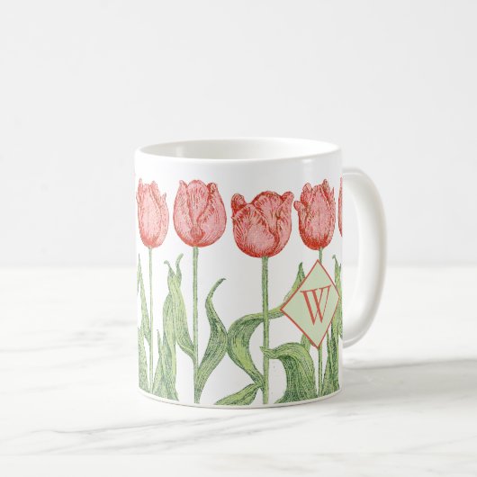 Rosa Tulpe-mit Monogramm mit Blumeninitiale Kaffeetasse (VorderseiteRechts)