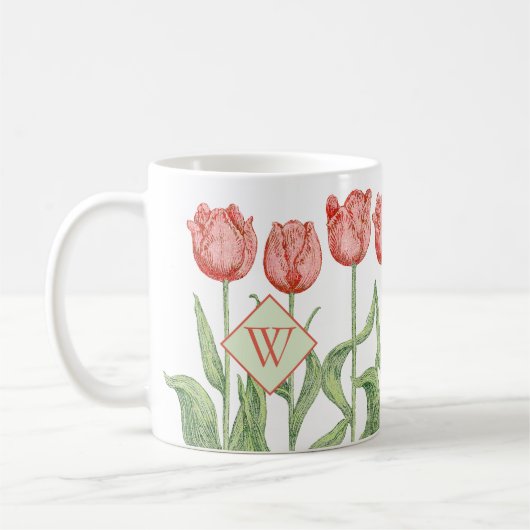 Rosa Tulpe-mit Monogramm mit Blumeninitiale Kaffeetasse (Links)