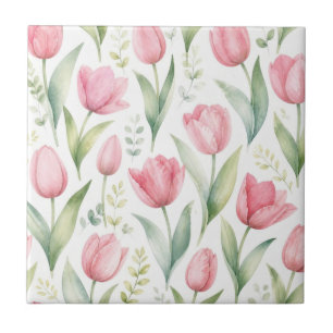 Rosa Tulpen Aquarell Blumenmalerei Botanisch Fliese