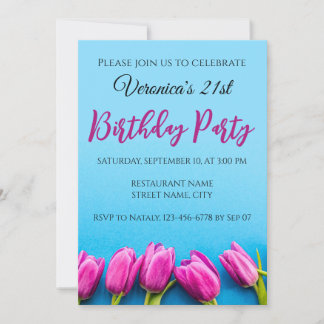 Rosa Tulpen auf blauem Hintergrund Einladung